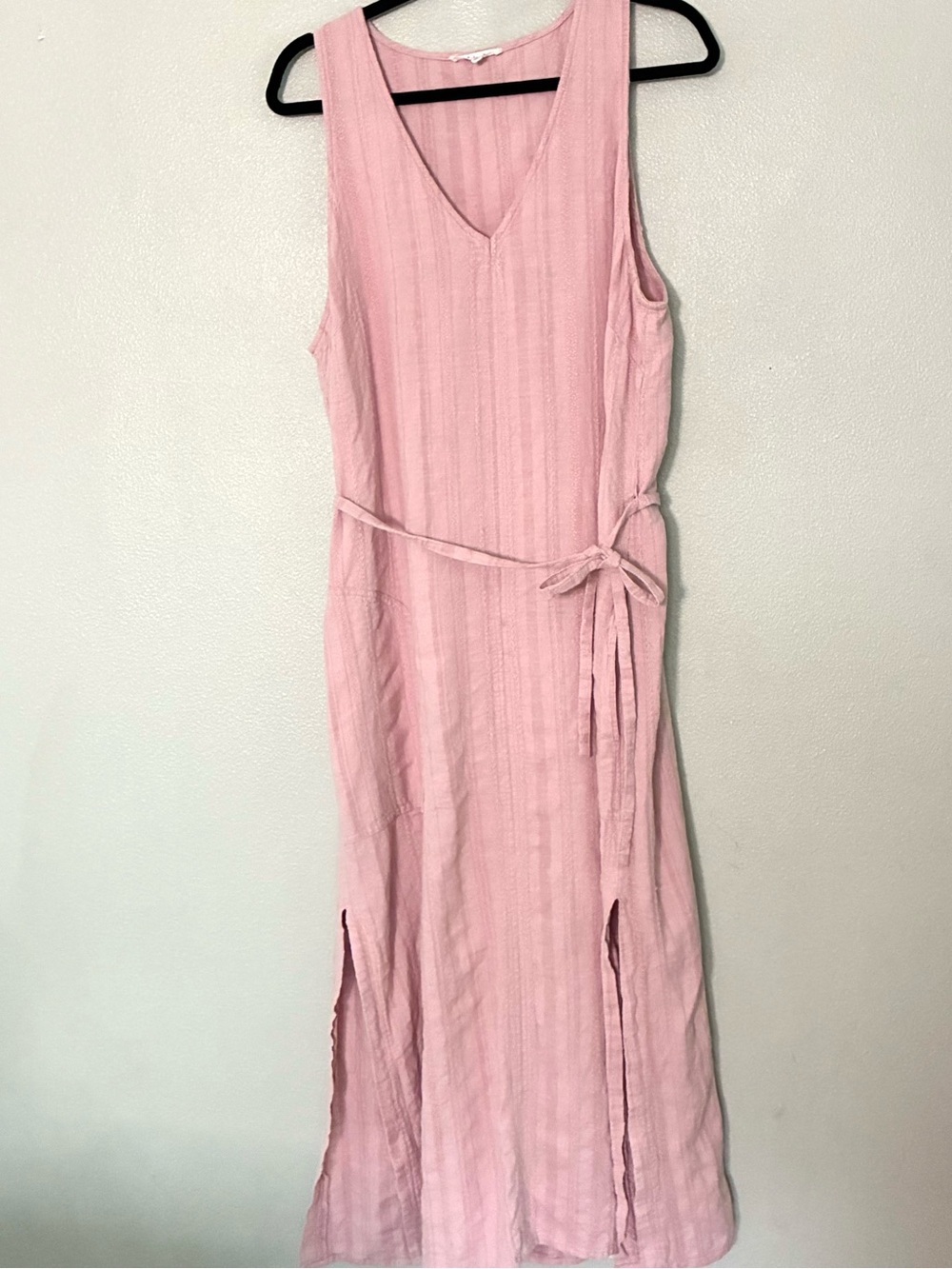 Splendid Pink Linen Blend Midi Dress XL Sleeveless Tie Waist Side Slit